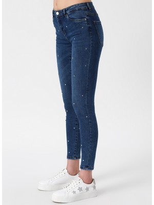 Vero Moda Taş Işlemeli Skinny Mavi Denim Pantolon