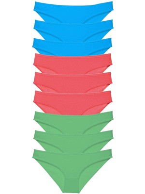 Royaleks 9 Adet Süper Eko Set Likralı Kadın Slip Külot Yeşil Fuşya Mavi