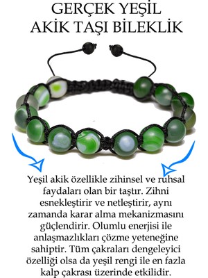 Tesbih Atölyesi Sertifikalı Ham Işlenmemiş Yeşil Akik Taşı Bileklik - Makrome