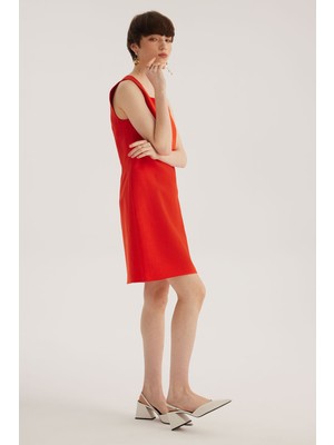 Stella Pulvis Kırmızı Keten Karışımlı Kare Yaka Kolsuz Mini Elbise