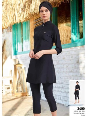 Adasea Anda 3400 Siyah Diresk Kol Fermar Detaylı Yarı Kapalı Battal Tesettür Mayo