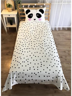 Evmila Puantiye ve Panda Desenli Yatak Örtüsü Takımı