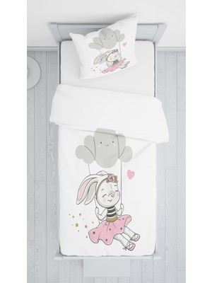 Evmila Dijital Baskı Salıncaklı Tavşan Örtü Yastık Seti 1556