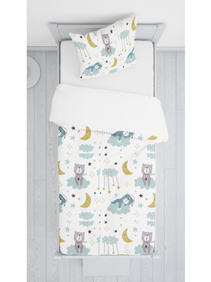 Evmila Dijital Baskılı Uyuyan Ayıcık Örtü Yastık Seti 1605