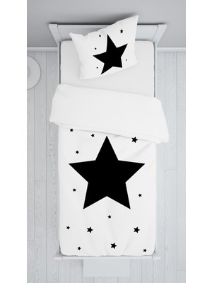 Evmila Beyaz Zemin Siyah Yıldız Dekorafit Örtü 207