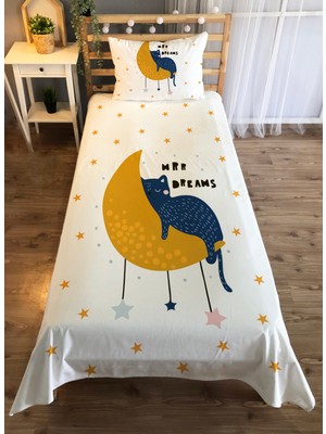 Evmila Ayda Uyuyan Kedi Desen Baskılı 140X220 cm Dekoratif Yatak Örtüsü Gri