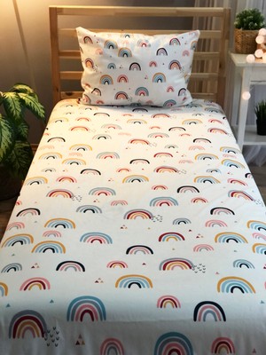 Evmila Dijital Baskılı Renkli Gökkuşağı Örtü Yastık Seti 1656