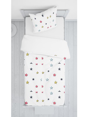 Evmila Dijital Baskılı Renkli Yıldızlar Örtü Yastık Seti 1519