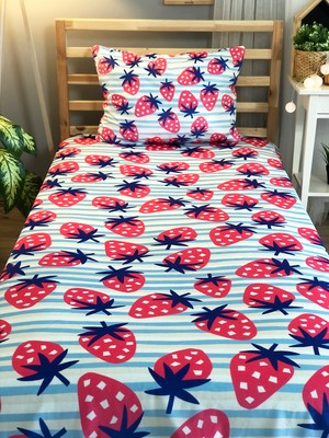 Evmila Dijital Baskılı Çilekli Örtü Yastık Seti Lldcfp 95