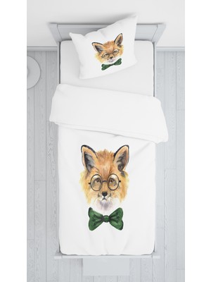 Evmila Dijital Baskı Sevimli Tilki Örtü Yastık Seti 911