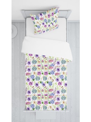 Evmila Dijital Baskılı Renkli Çiçekler Örtü Yastık Seti 899