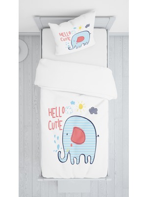 Evmila Dijital Baskı Sevimli Fil Örtü Yastık Seti 1266