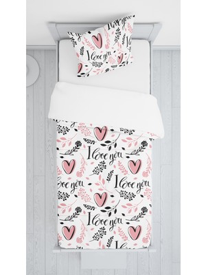 Evmila Dijital Baskılı Love Yazılı Örtü Yastık Seti 467