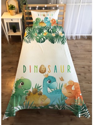 Evmila Dinozor Desenli Dekoratif Yatak Örtüsü Modeli