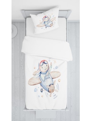 Evmila Dijital Baskı Uçan Tavşan Örtü Yastık Seti 1794