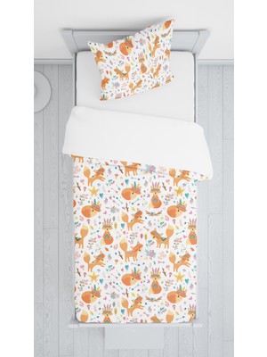 Evmila Dijital Baskılı Maceracı Tilkiler Örtü Yastık Seti 875