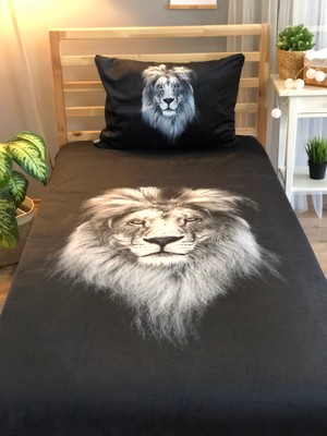 Evmila Dijital Baskı Aslan Örtü Yastık Seti 884