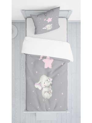 Evmila Gri Zemin Fil ve Yıldız Dekorafit Örtü 9