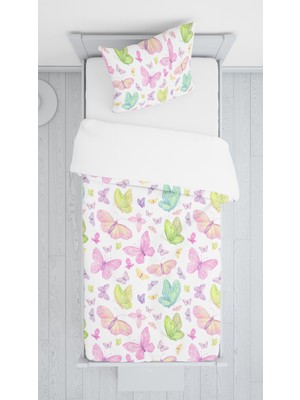 Evmila Dijital Baskılı Kelebekler Örtü Yastık Seti 1947