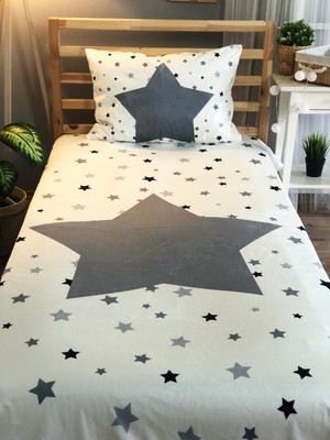 Evmila Gri Siyah Yıldızlar Dekorafit Örtü 56