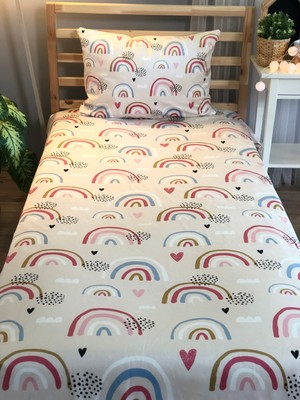 Evmila Dijital Baskılı Gökkuşağı Örtü Yastık Seti 1788