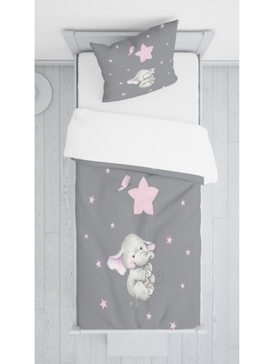 Evmila Dijital Baskı Fil ve Yıldız Örtü Yastık Seti 381