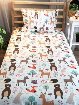 Evmila Dijital Baskılı Sevimli Hayvanlar Örtü Yastık Seti 1438