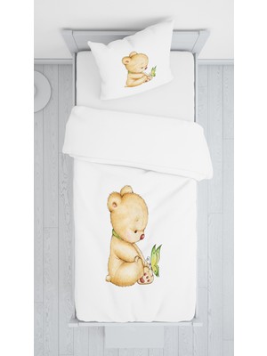 Evmila Dijital Baskı Sevimli Ayıcık Örtü Yastık Seti 955