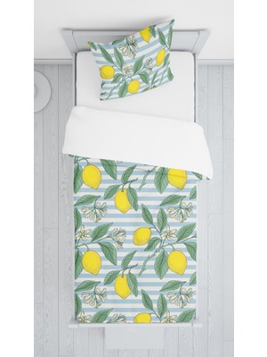 Evmila Dijital Baskılı Limonlu Örtü Yastık Seti Lldcfp 74