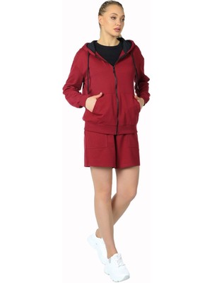 Defy's Alya Kadın Pamuklu 2 İplik Şardonsuz Oversize Kapüşonlu Fermuarlı Bej Sweatshirt