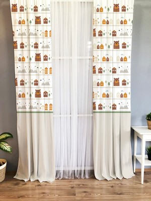 Evmila Renkli Baskılı Desenli Fon Perde Kadife Kumaş 140 x 260 cm Çocuk ve Bebek Odası İçin