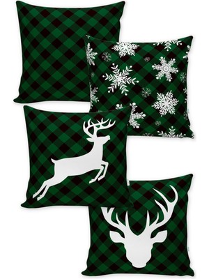 Evmila Yılbaşı Desen 4'lü Kırlent Kılıf Seti