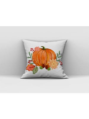 Evmila Balkabağı ve Çiçek Desenli Kırlent Kılıfı