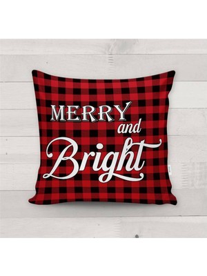 Evmila Yılbaşı Özel Ekose Desenli Kadife Kırlent Kılıfı