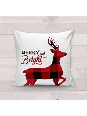 Evmila Yılbaşı Özel Geyik Desenli Kadife Kırlent Kılıfı