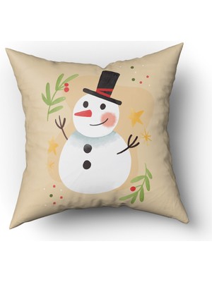 Evmila Yılbaşı Temalı Kardan Adam Desenli Kadife Kırlent Kılıfı