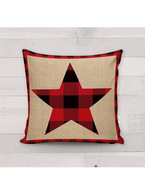 Evmila Yılbaşı Özel Yıldız Desenli Kadife Kırlent Kılıfı