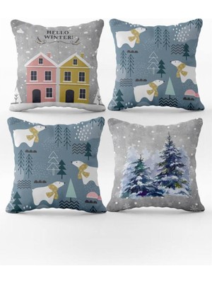 Evmila 4`lü Kadife Kırlent Kılıfı Seti