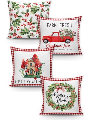 Evmila Yılbaşı Desenli 4'lü Kırlent Kılıf Seti