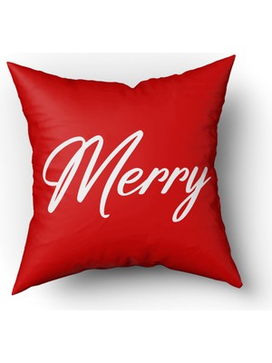 Evmila Yılbaşı Temalı Merry Yazılı Kadife Kırlent Kılıfı