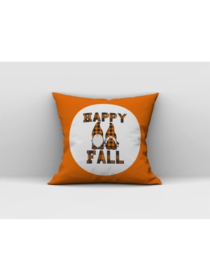 Evmila Cüce Desenli Happy Fall Yazılı Kırlent Kılıfı