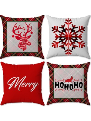 Evmila Kadife Doku Yılbaşı ve Noel Özel Christmas Temalı 4'lü Kırlent Seti