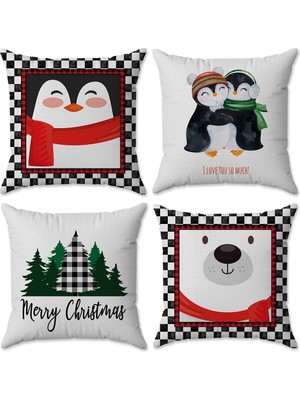 Evmila Kadife Doku Yılbaşı ve Noel Özel Christmas Temalı 4'lü Kırlent Seti