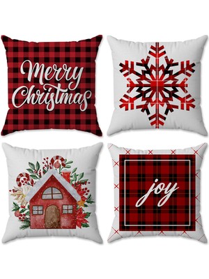 Evmila Kadife Doku Yılbaşı ve Noel Özel Christmas Temalı 4'lü Kırlent Seti