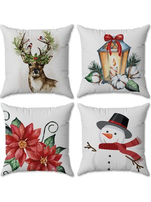 Evmila Kadife Doku Yılbaşı ve Noel Özel Christmas Temalı 4'lü Kırlent Seti