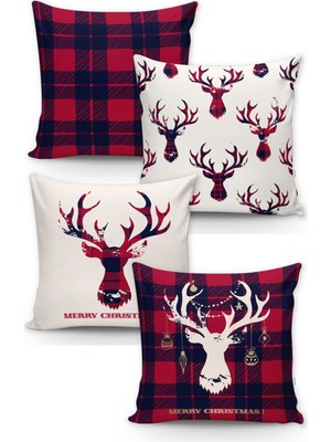 Evmila Yılbaşı Desenli 4'lü Kırlent Kılıf Seti