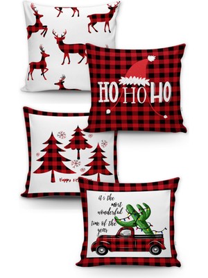 Evmila Yılbaşı Desenli 4'lü Kırlent Kılıf Seti