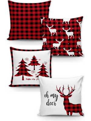 Evmila Yılbaşı Desenli 4'lü Kırlent Kılıf Seti