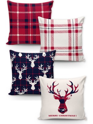 Evmila Yılbaşı Desenli 4'lü Kırlent Kılıf Seti