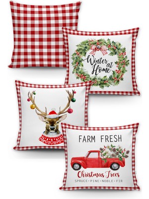 Evmila Yılbaşı Desenli 4'lü Kırlent Kılıf Seti